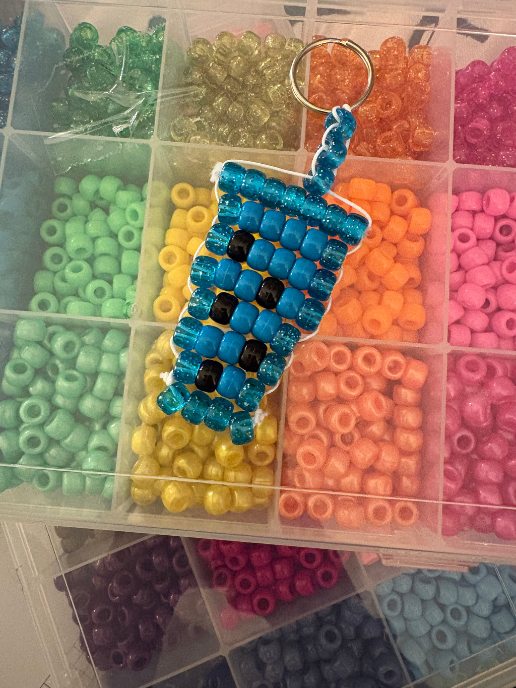 Blue Boba Tea Pony Bead Keychain
