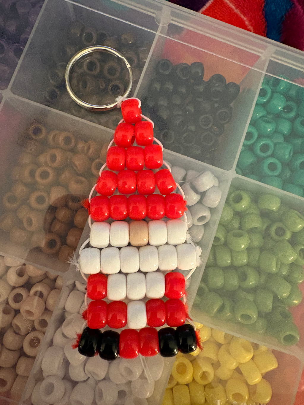 Green beaded gnome keychain