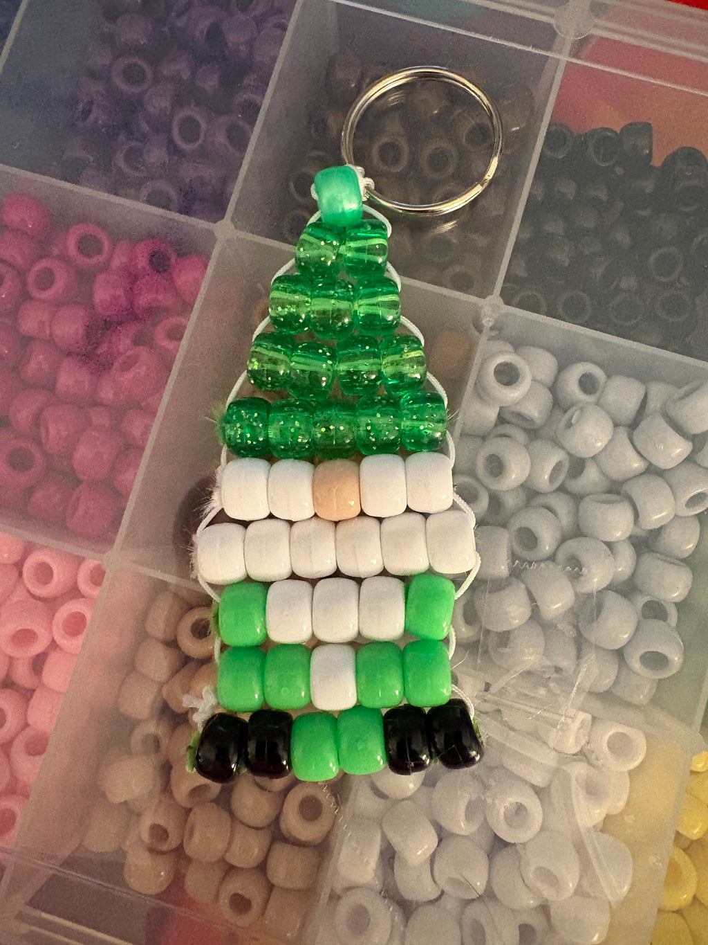 Blue beaded gnome keychain