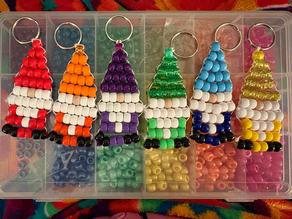Yellow and green beaded gnome keychain