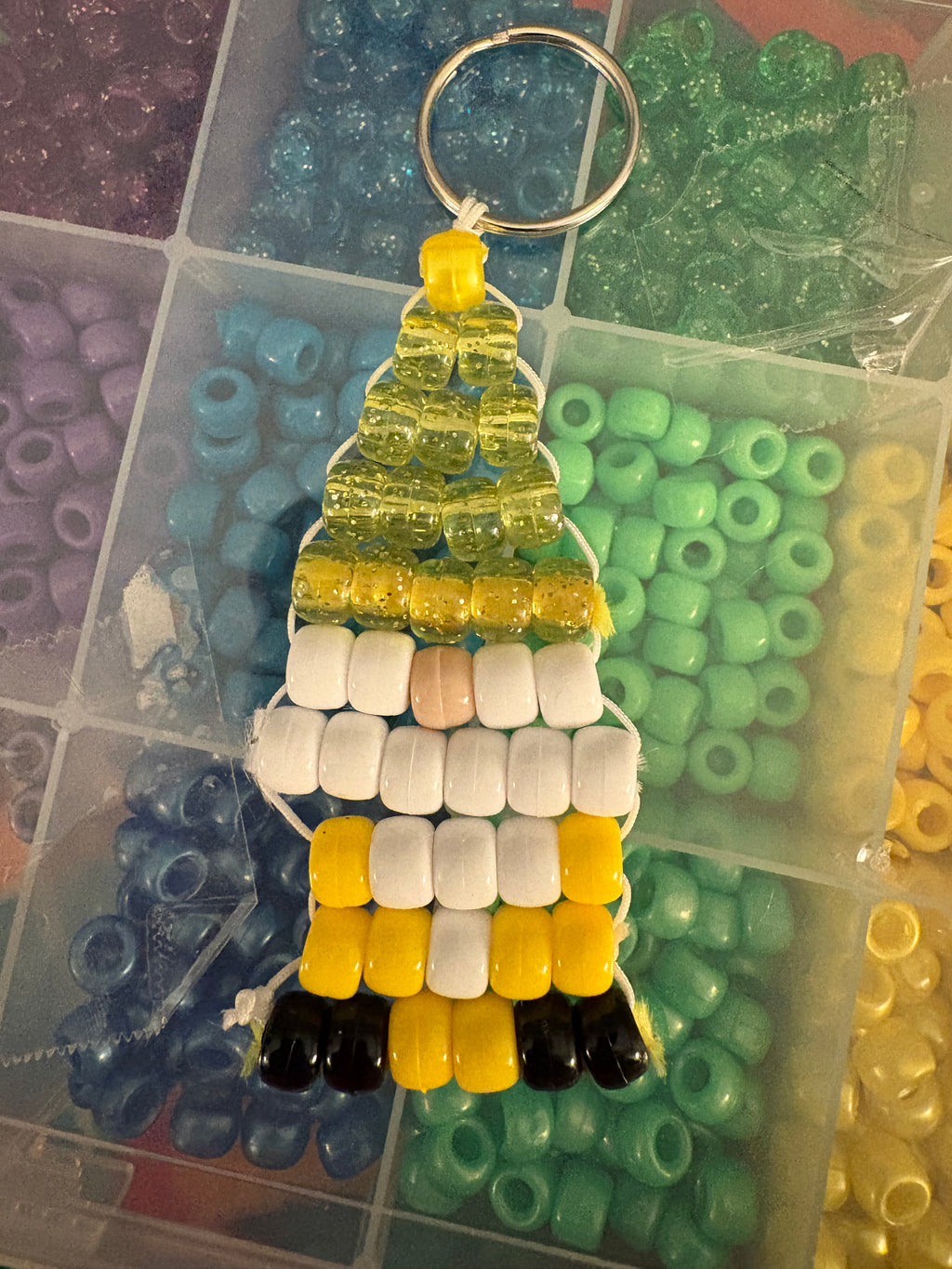 Gnome keychains flat lay arrangement