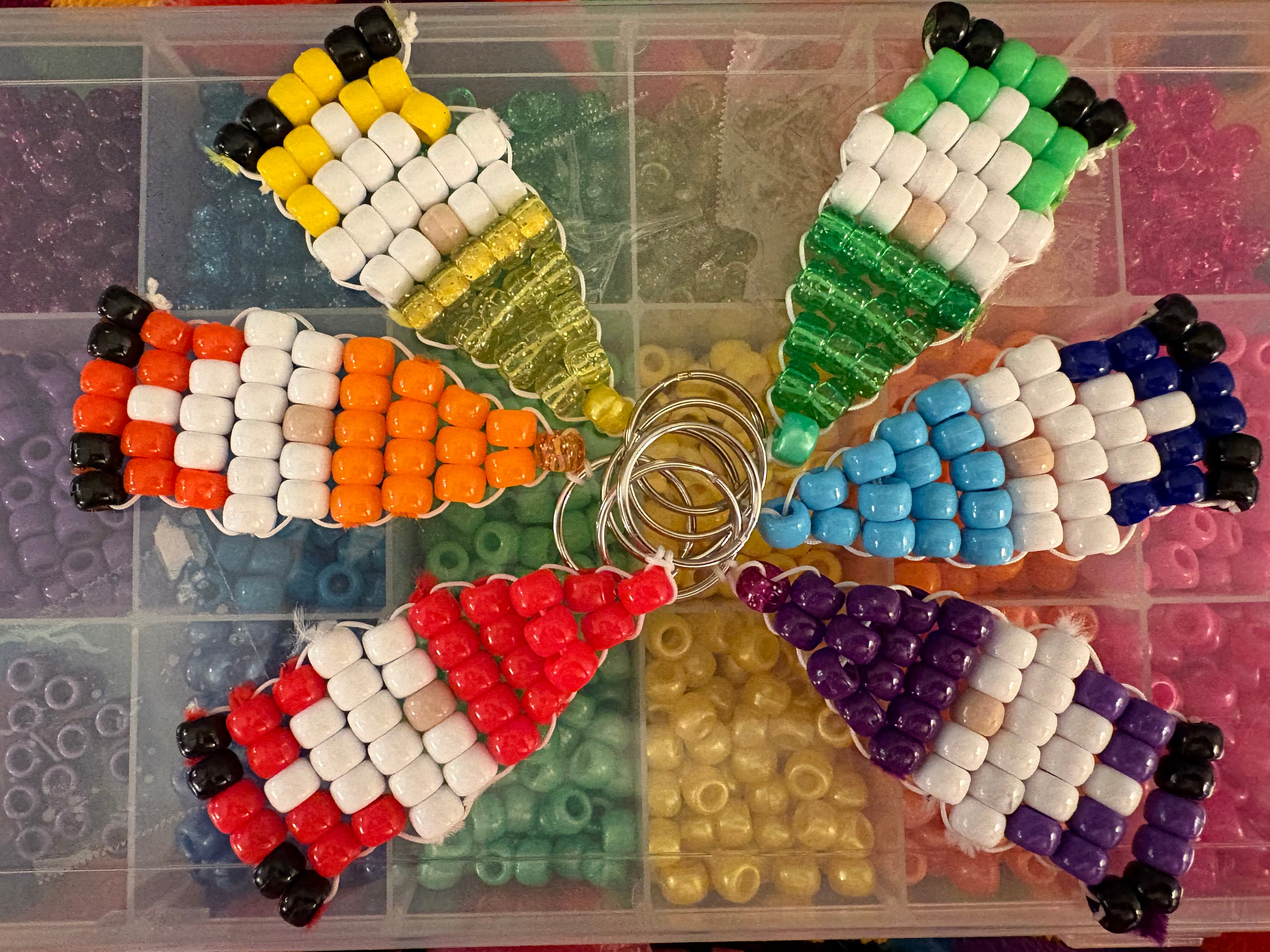 Colorful beaded gnome keychains