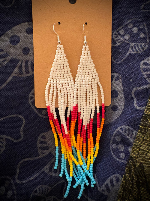 Beach Trip beaded fringe earrings on display card