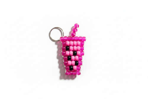 Boba tea pony bead keychain on white background